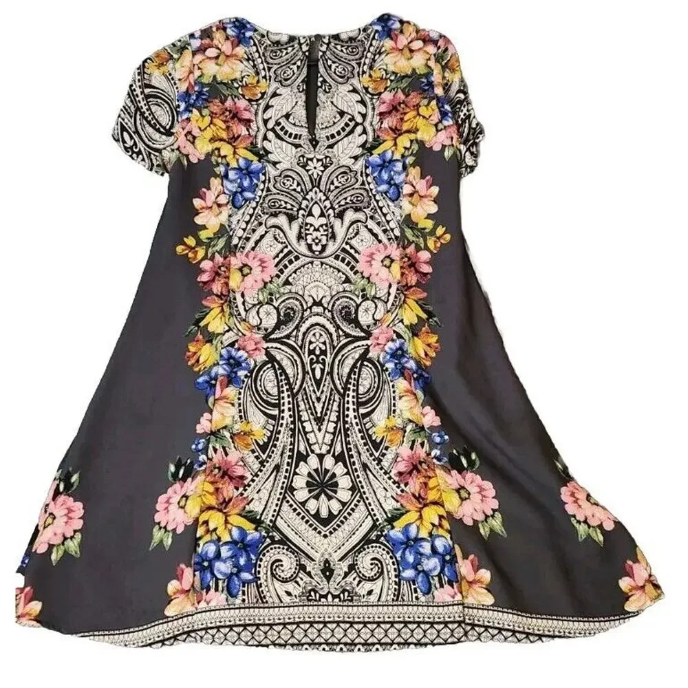 Pink Owl Colorful Paisley Floral Print Cocktail Lined Shift Dress - Size‎ S